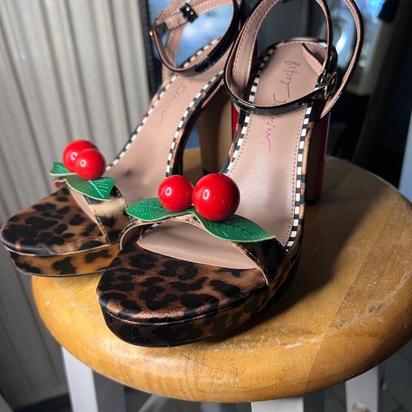Betsey Johnson Shoes - Betsey Johnson Leopard Heels with Red Cherry Accents New!